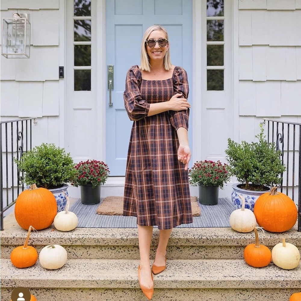 J. Crew Smocked puff-sleeve dress in Friday plaid